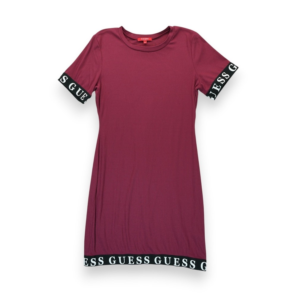 GUESS Women's Bodycon Mini Dress Burgundy Size XL‎ Short Sleeve